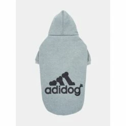 Fresh Pawz Adidog Logo Fleece Hoodie | Dog Clothing Apparel Gry
