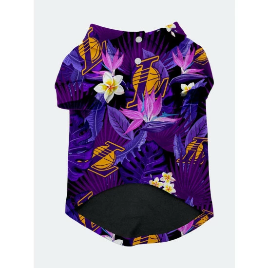 Los Angeles Lakers X Fresh Pawz - Hawaiian Button Up Apparel Purple 3 Los Angeles Lakers X Fresh Pawz - Hawaiian Button Up Apparel Purple